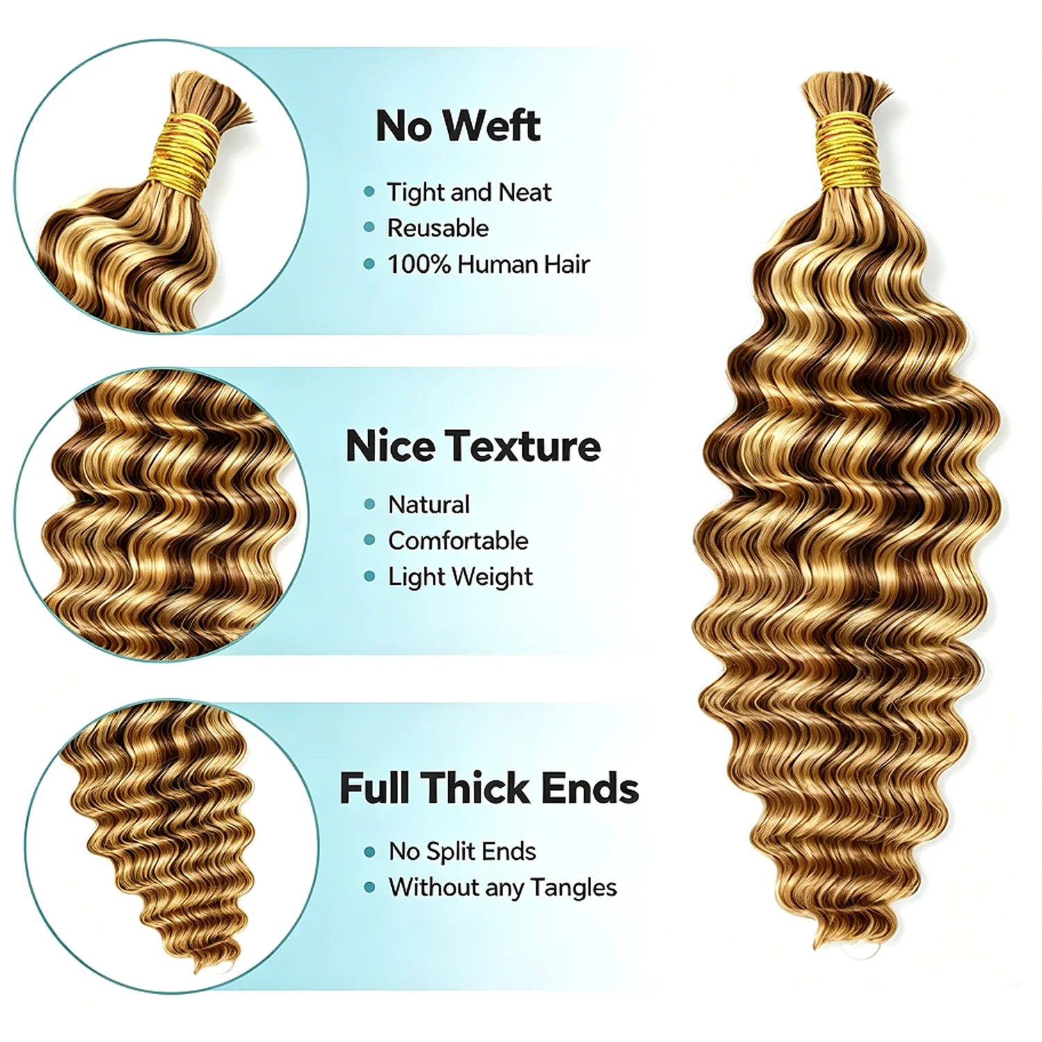 Seraphicwig 100% Human Hair for Braiding, Deep Wave Human Braiding Hair for Braids, Curly Bulk Human Hair Bundles for Knotless Braids, 20 Inch #4/27/613