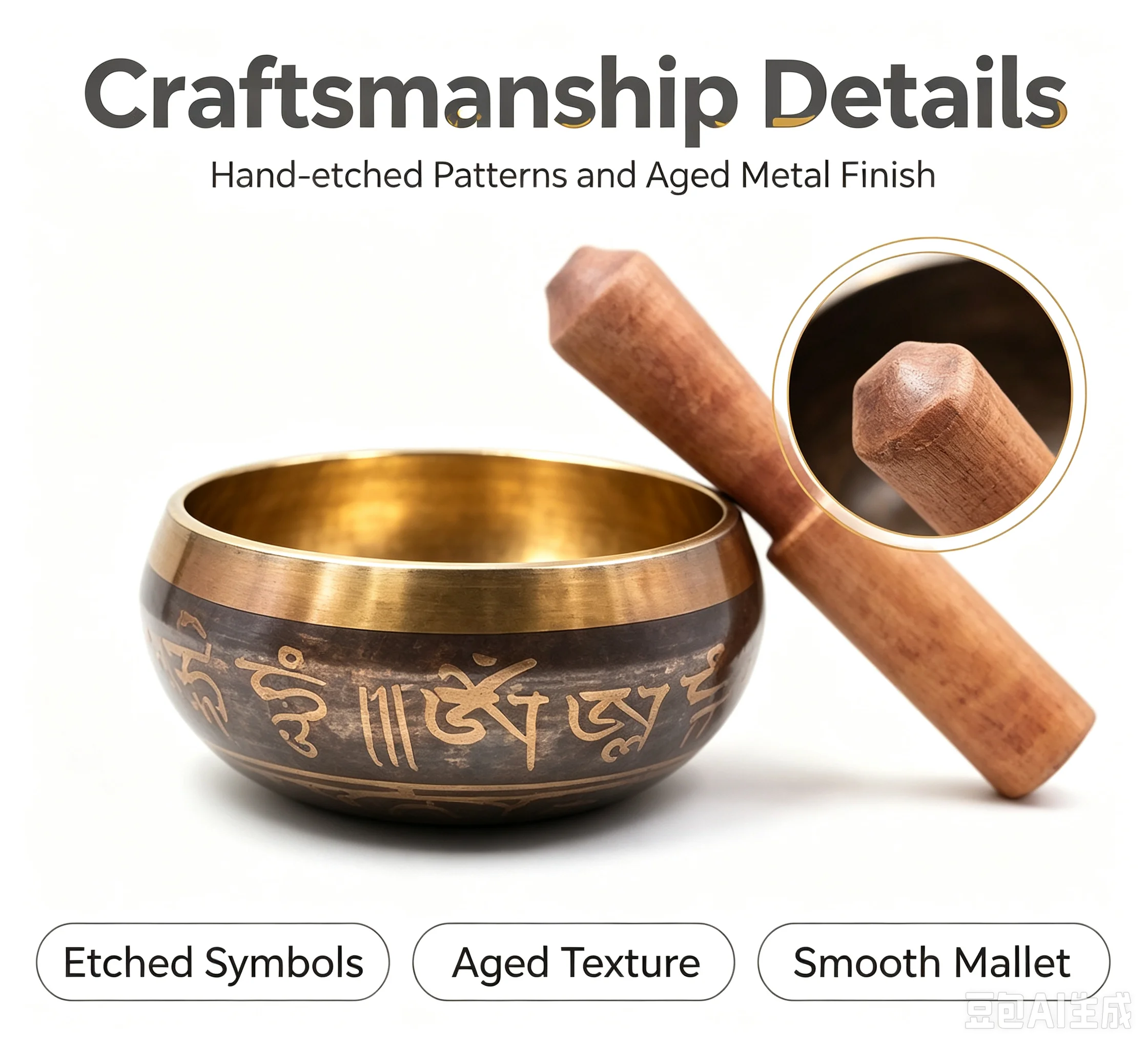 9Pcs Handmade Bronze Tibetan Singing Bowl Set, Traditional Style Sound Bowl for Meditation Yoga Chakra Healing Decoration