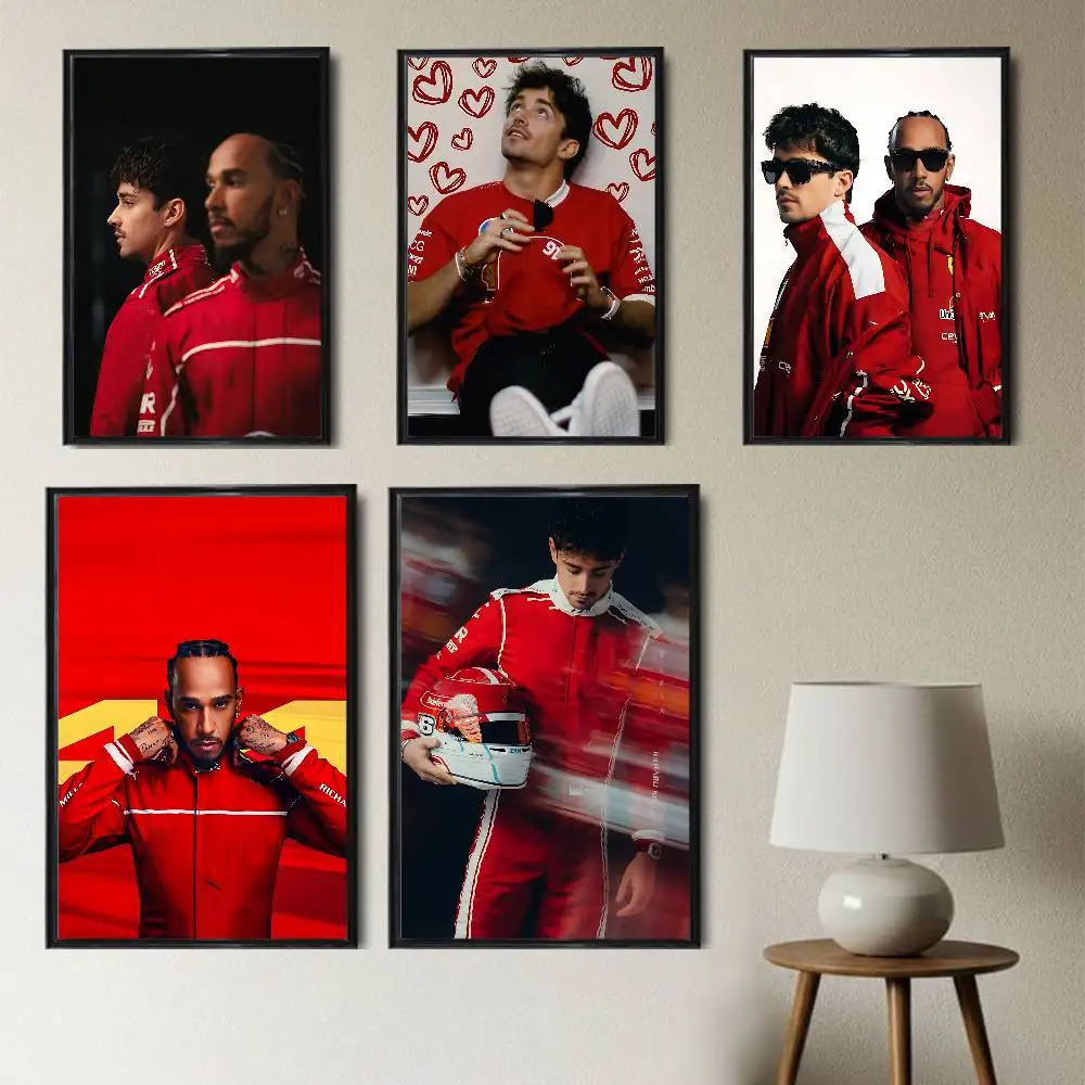 Red Racing Car Charles Leclerc Lewis Hamilton Wall Art Canvas Painting Poster For Living Room Decoration Picture Home Decor