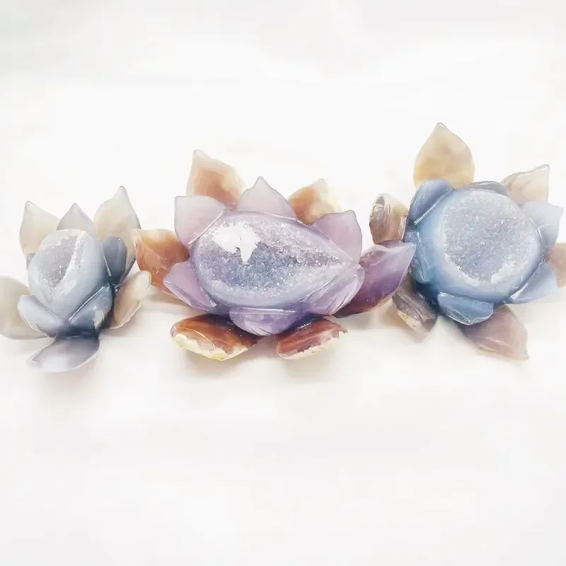 Wholesale Natural Crystal Healing lotus geode agate Shape Cluster Agate For Home Decoration