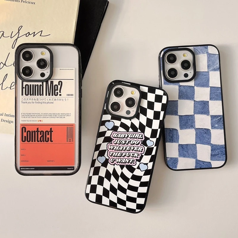 

Plaid 2.0 Acrylic Black Border Phone Case Cover for iPhone 11 12 13 14 15 Pro Max Case