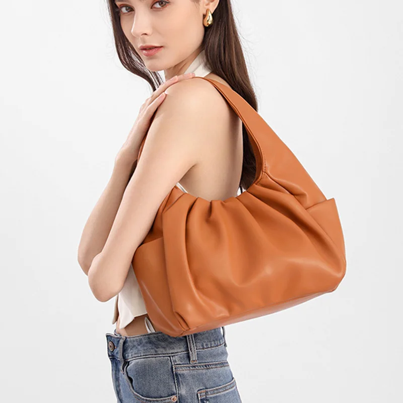 

Fashion Pleated Handlebags for Women PU Cloud Bags Leisure Armpit Bag Shopping Shoulder Bags Dumpling Handbag Female Hand Bags