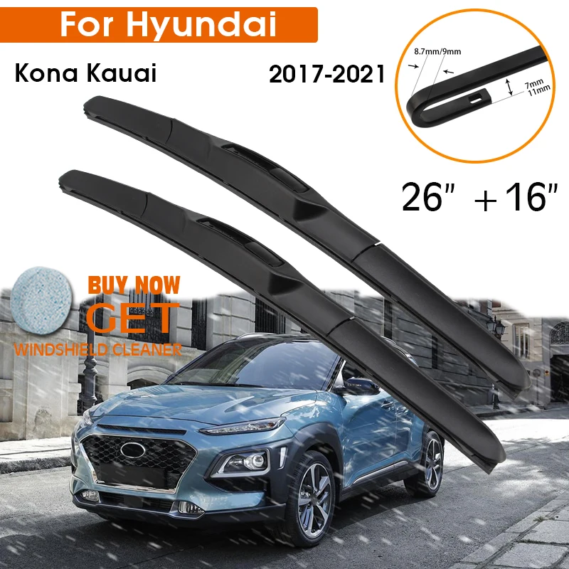 Car Wiper For Hyundai Kona Kauai 2017-2021 Windshield Rubber Silicon Refill Front Window Wiper 26\