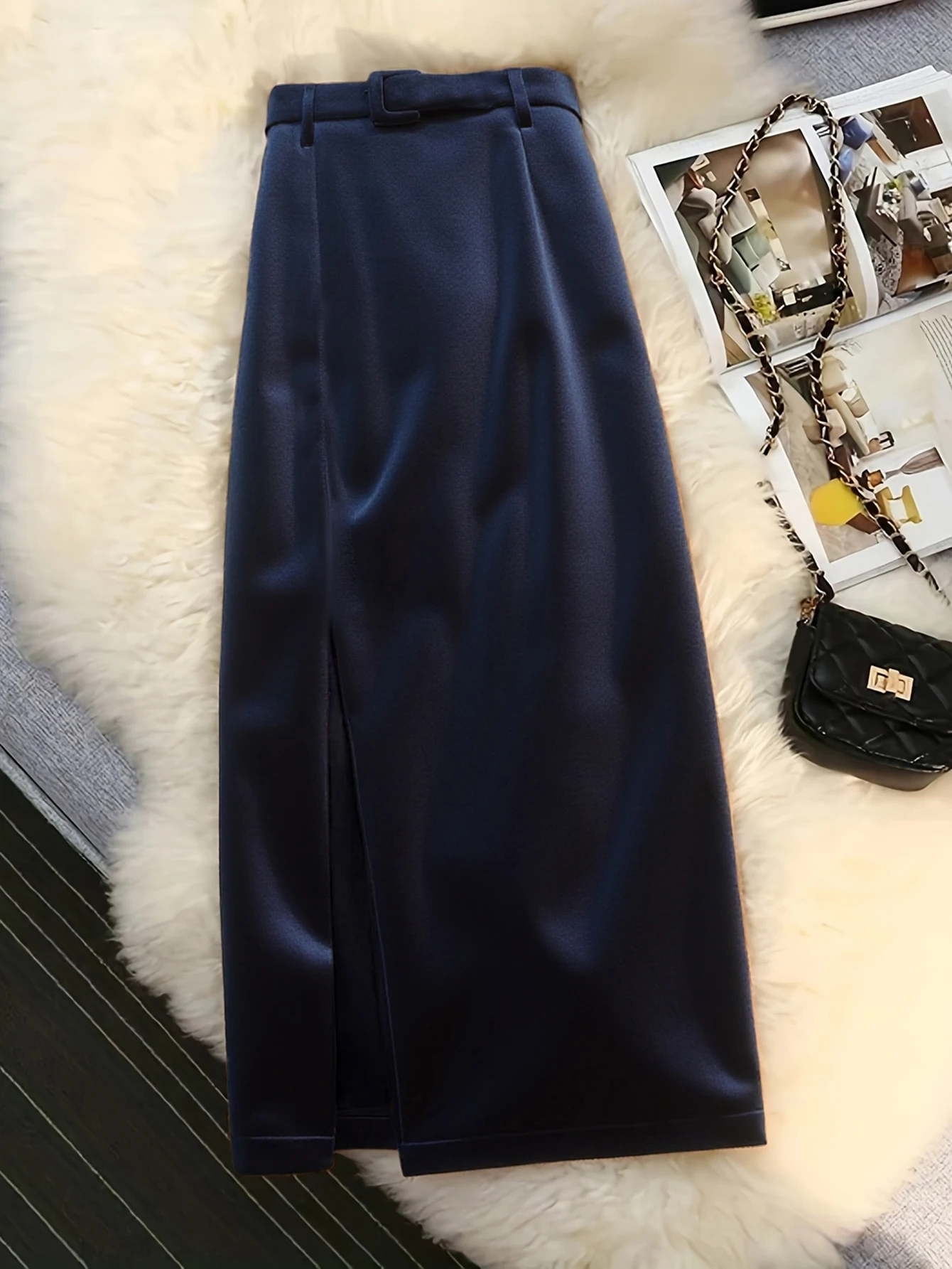 

Women's Slim Fit Elegant Solid Color Skirt with Side Slit High Waist Casual Wrap Autumn Skirts