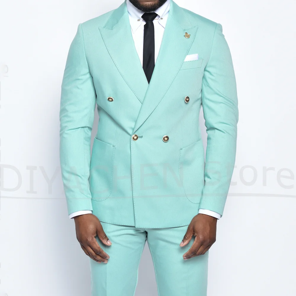 

Fashion Men Suits Chic Peak Lapel Double Breasted Outfits 2 Piece Solid Color Formal Wedding Party Male Suit (Jacket+Pants)