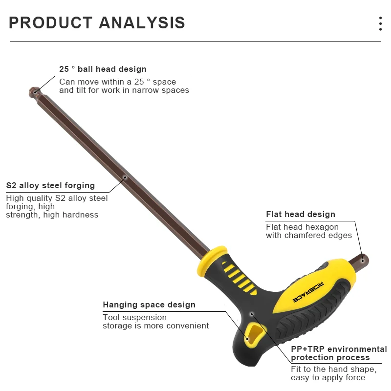 Llave Allen para bicicleta con mango en T y cabeza de bola de acero - imagen 2
