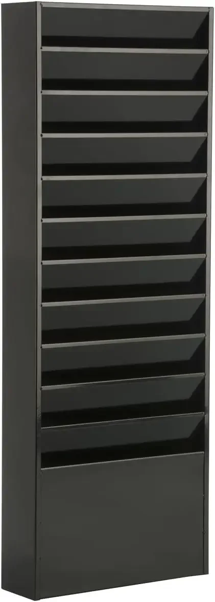 File Folder Wall Rack with 11 Tiered Pockets, Shows Only The Top Portion of a File Folder, Office Filing Rack for Wall Mount - B