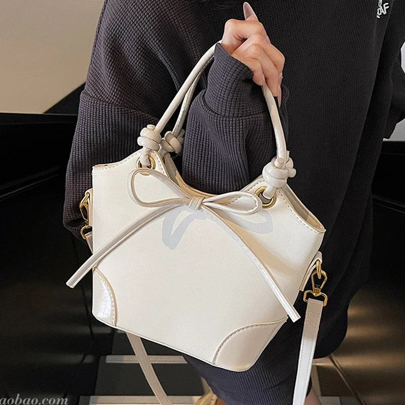 

Fashion Bow Bucket Crossbody Bag Summer Women's Contrast Color Single Shoulder Bags Temperament Versatile PU Handbags