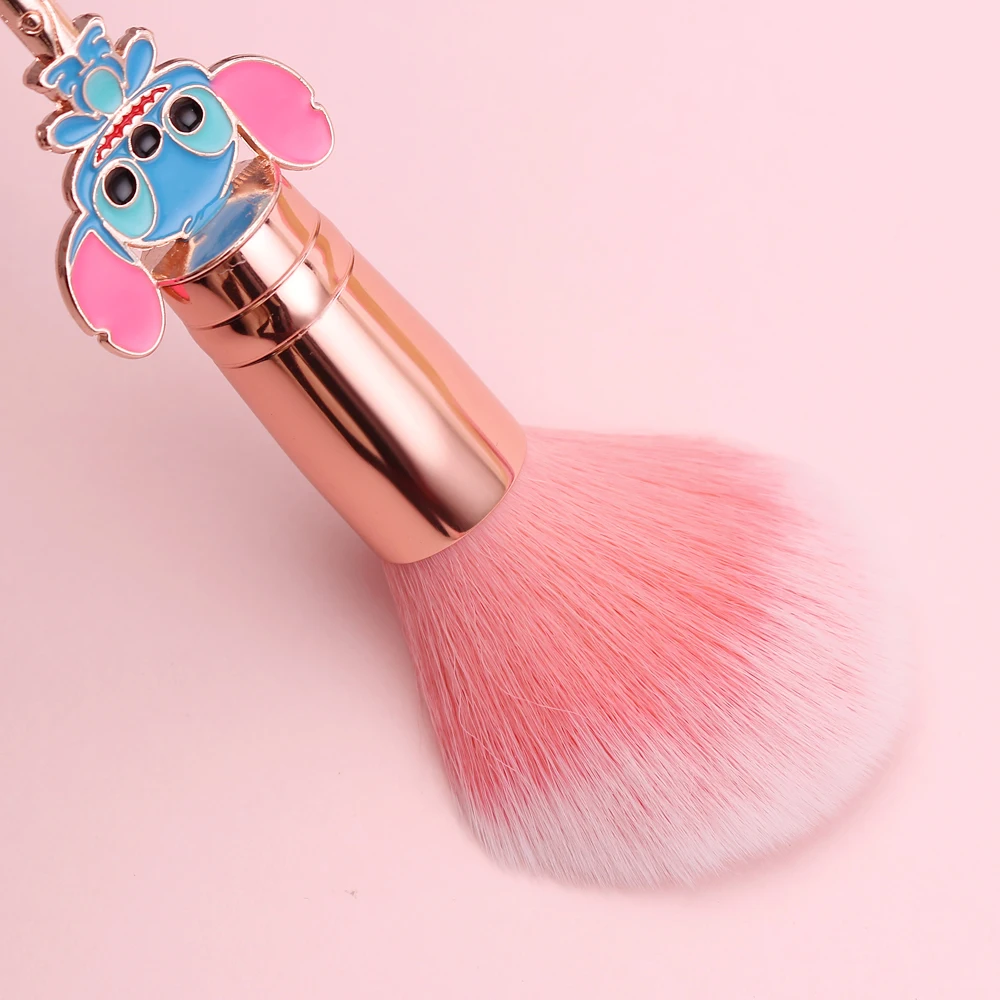 Juego de brochas de maquillaje de Stitch lindo de dibujos animados de Disney, brocha de fibra suave, dos colores para elegir