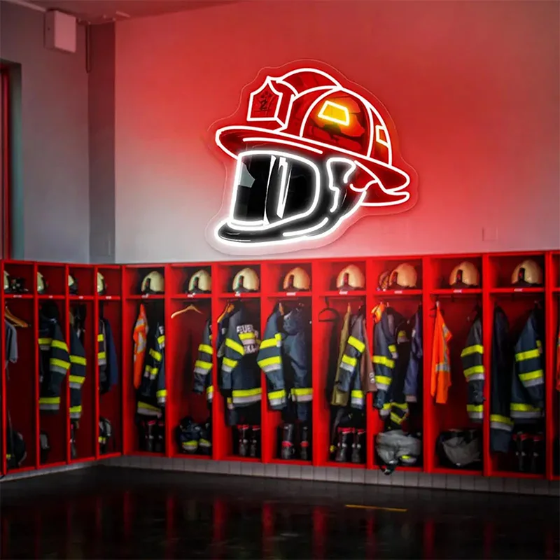 2D Firefighter Helmet USB Plug In Fire Hat Neon Light 5V LED Firefighter Tool Decorative Light Fixture Mood Light Home Decor