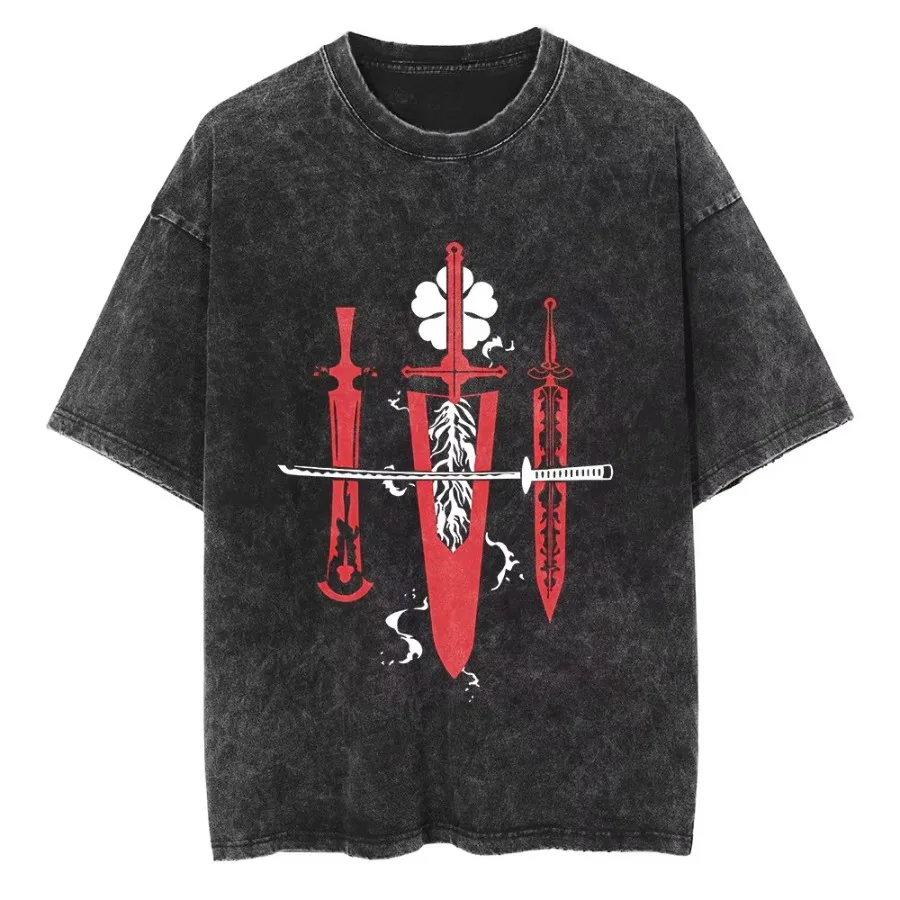 

Hot Anime Clover Logo Graphic Washed T-Shirt Men's Vintage Cotton Streetwear Original Top