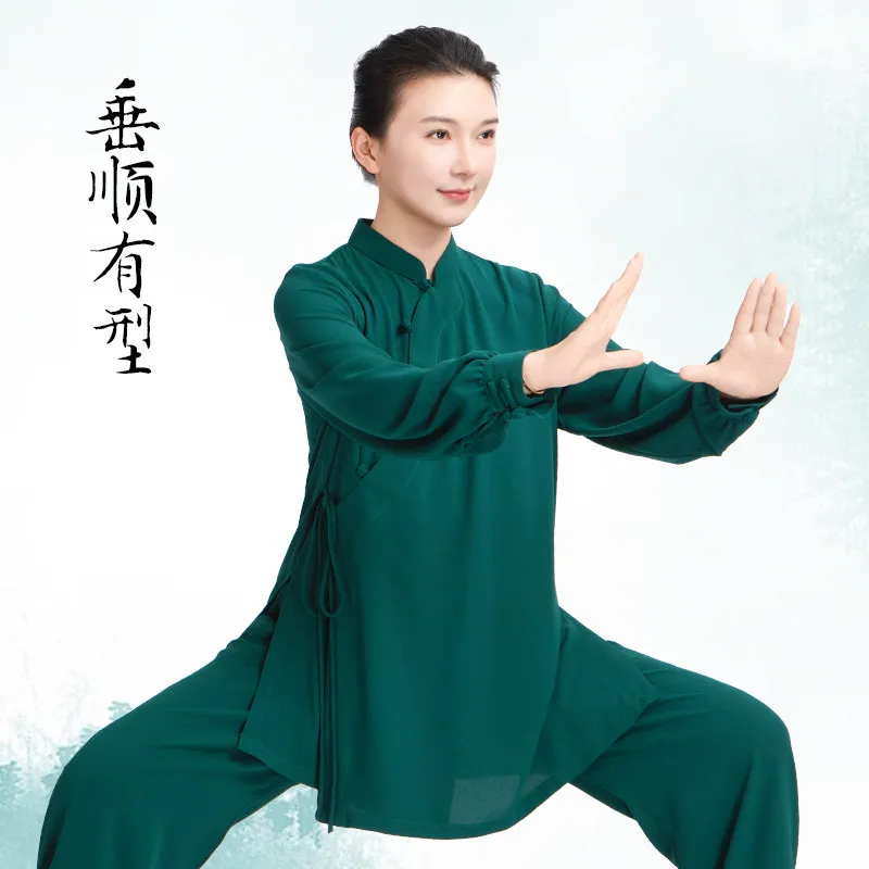 2026 New Women's Tai Chi Uniform Summer Modified Cross-over Collar Tai Chi Baduanjin Martial Arts Practice Chinese Style Long St
