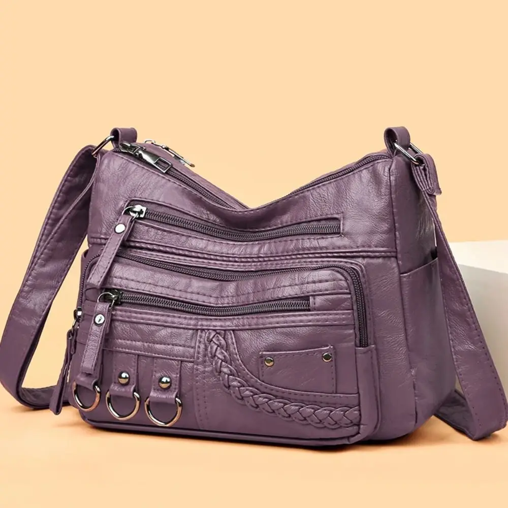 Vintage Pu Leather Purses High Quality Multi-pocket Crossbody Shoulder Bags Dacron Handbags