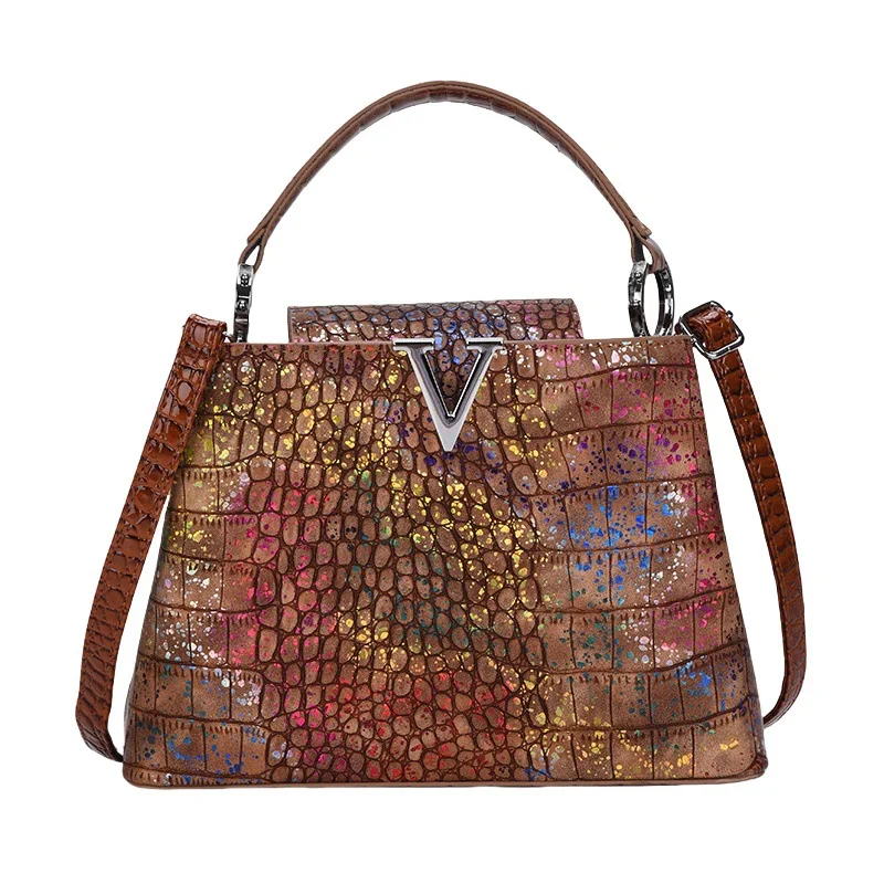 ‌ خمر التمساح تنقش حمل حقيبة Crossbody/الكتف/اليد محفظة متعددة الاتجاهات خفيفة الوزن حقيبة أنيقة للنساء ريترو الموضة