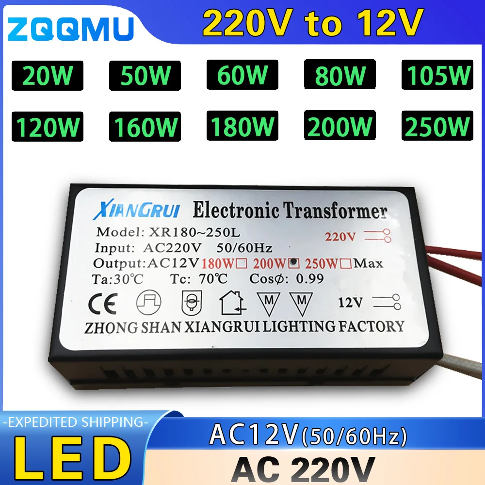 220V metalowy transformator elektroniczny 12V sterownik 20W 50W 60W 80W 120W 160W 180W 200W 250W do żarówek LED zasilacz sterownika