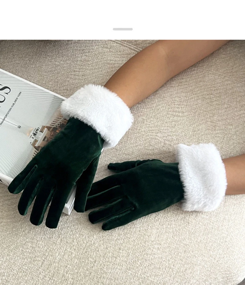 Christmas party Costume Performance Gloves Women Winter Thicken Warm Plush short Gloves Dinner Etiquette Mittens