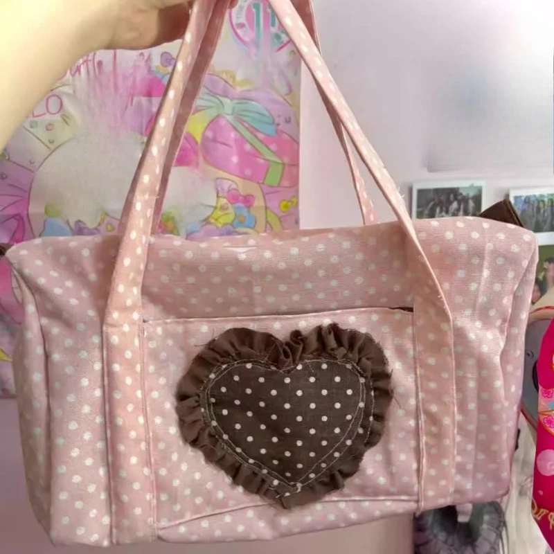 

Patchwork Heart Lace Women Handbags All Match Sweet Dots Office Lady Underarm Bag Korean Chic Y2k Aesthetic Shoulder Bags Trendy