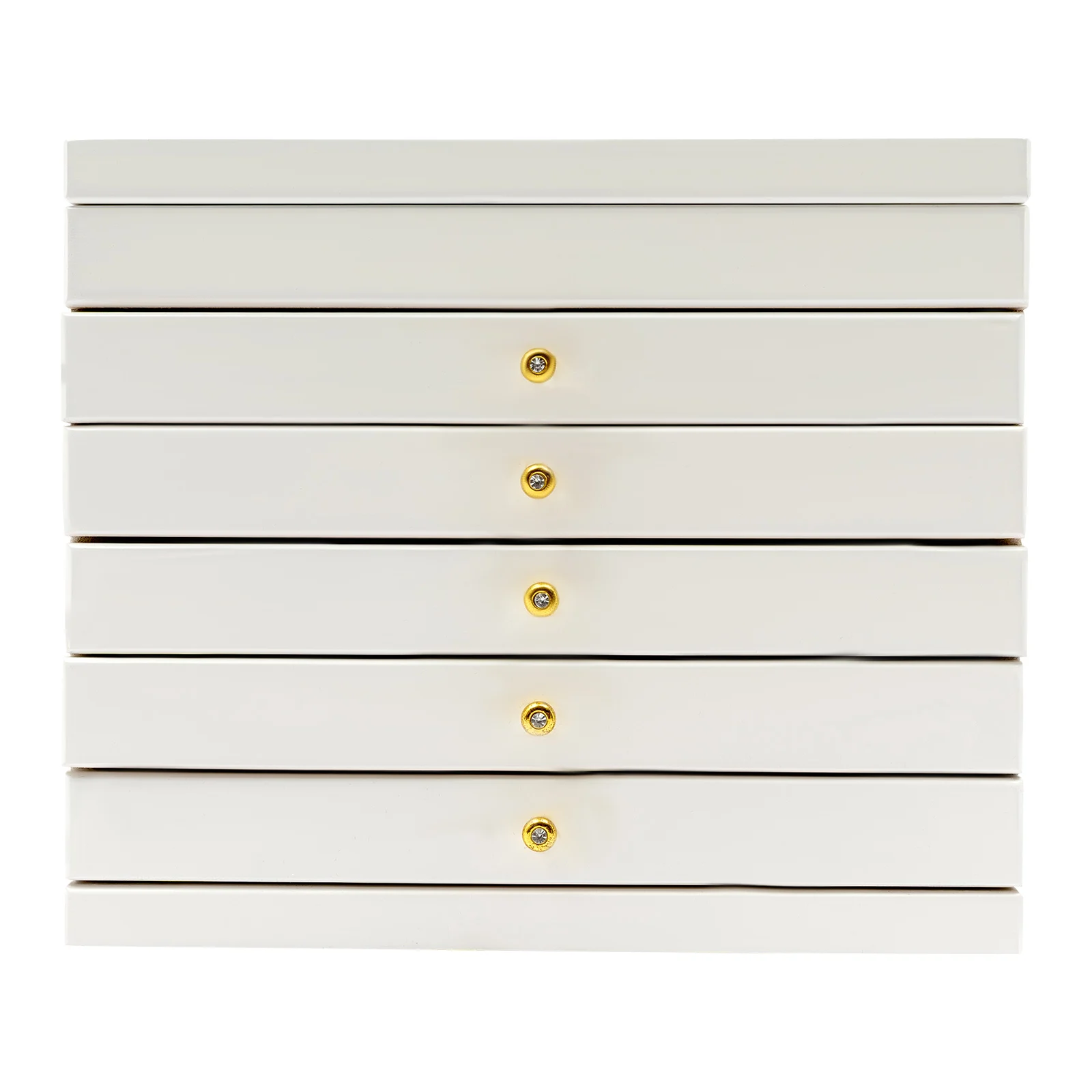 6-Schichtige Schmuck-Aufbewahrungsbox mit Spiegel, Kleeblatt-Gravur, Schmuck-Organizer, Weiß, Vintage-Stil, Aufbewahrungsbox für Ohrringe und Ringe – Detail 1