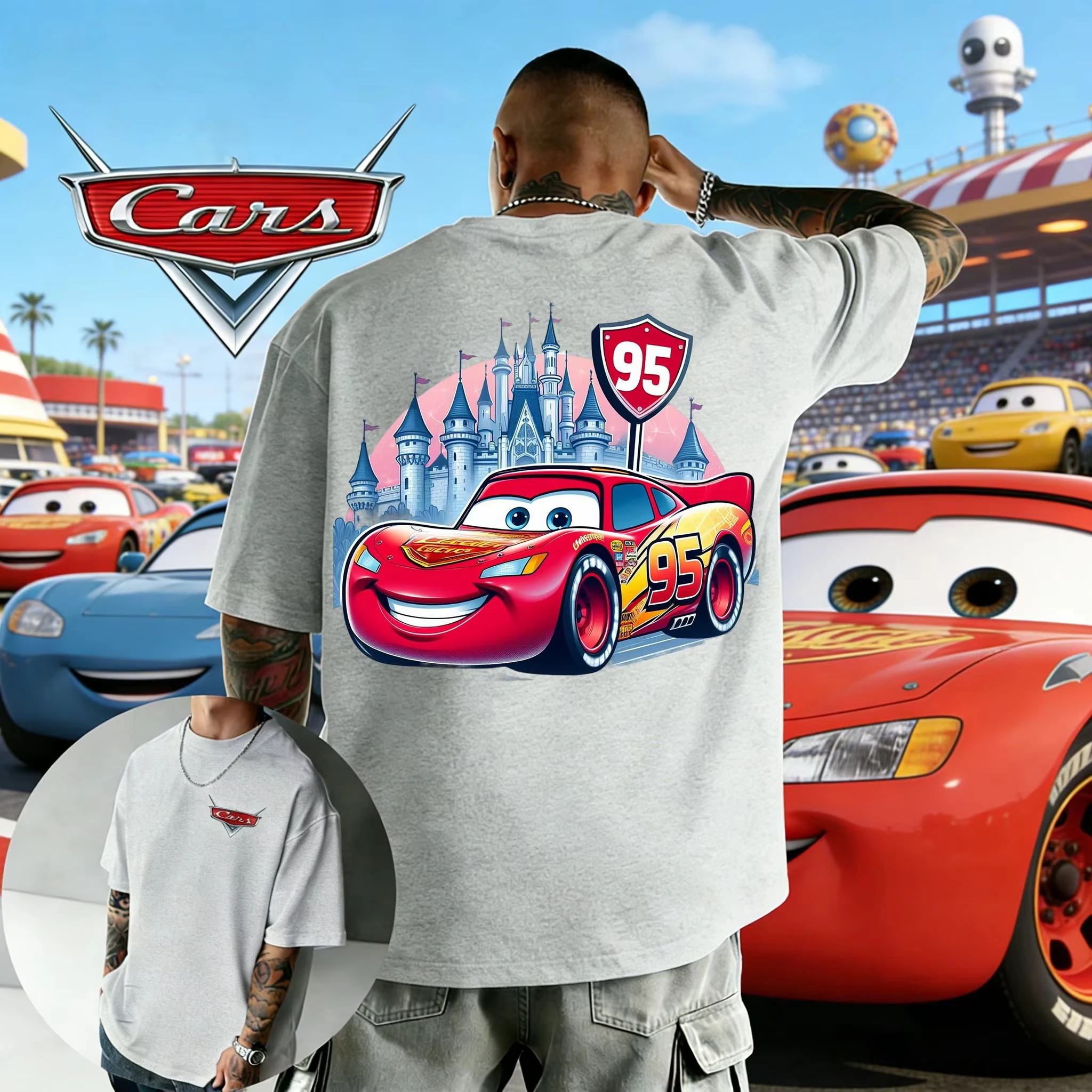 

Летняя футболка с рисунком Disney Lightning Mcqueen 2026, модная хлопковая футболка для мужчин и женщин, качественная повседневная свободная футболка с короткими рукавами, классическая унисекс