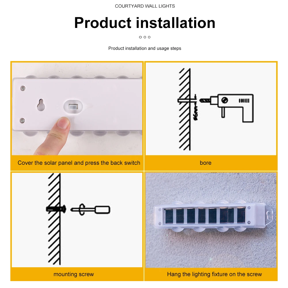 4 Stück Solar-Wandleuchten, 8 LEDs, warmweißes Licht, wasserdicht, für den Außenbereich, mit automatischer Ein-/Ausschaltfunktion, einfache Installation, ideal für die Dekoration von Innenhöfen, Gärten und Zäunen. – Detail 5