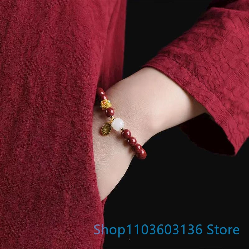 Pulsera de cinabrio Natural para mujer, brazalete de Jade Hotan, oro púrpura, arena, joyería, regalo