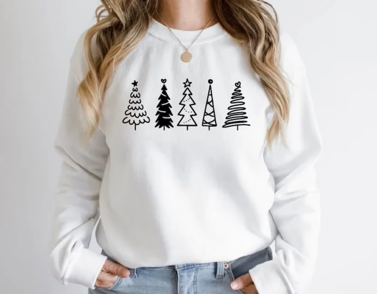 

Christmas Trees Sweatshirt Merry Christmas Cute One Line Tree Pullover Shirt Crewneck Coquette Aesthetic Clothing Women Winter