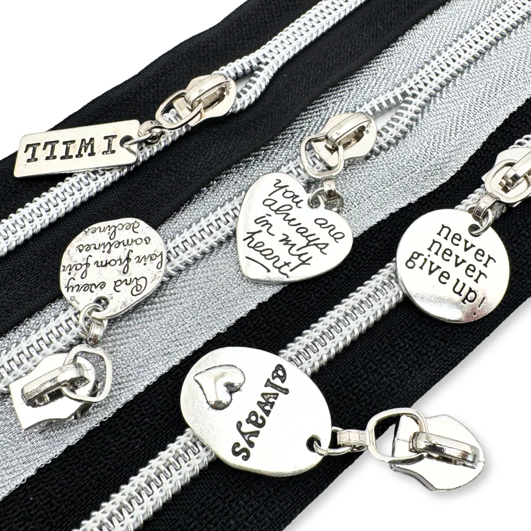 5pcs #5 Nylon Zipper Pull Unique and Inspired Letter Inspirational Engraving Nylon Zipper Pull Set Compatible DIY Wallet Making