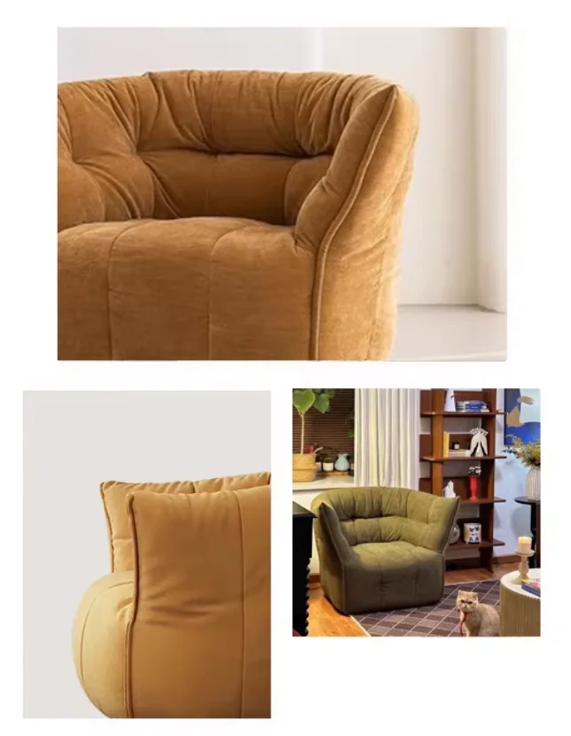 #@ Cream-Style Lazy Sofa Chair Reclining Sleepable Dumpling Pumpkin Chair Upholstered Single Sofa Living Room Furniture Sofa