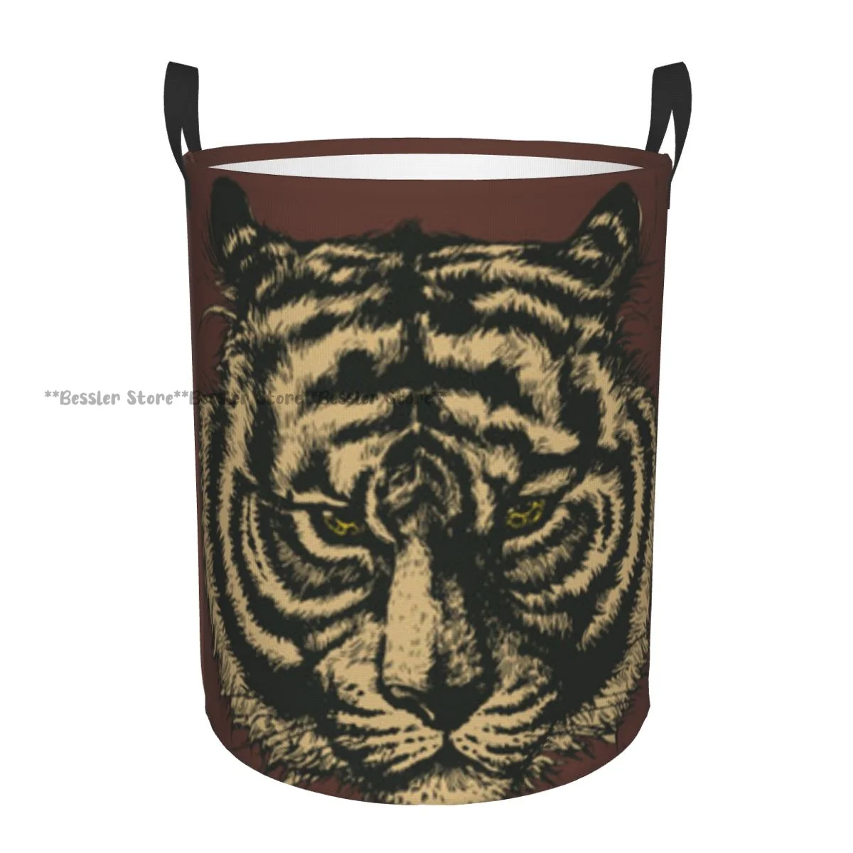 Tiger Head Illustration Waterproof Storage Bag Household Dirty Laundry Basket Folding Bucket Clothes Organizer