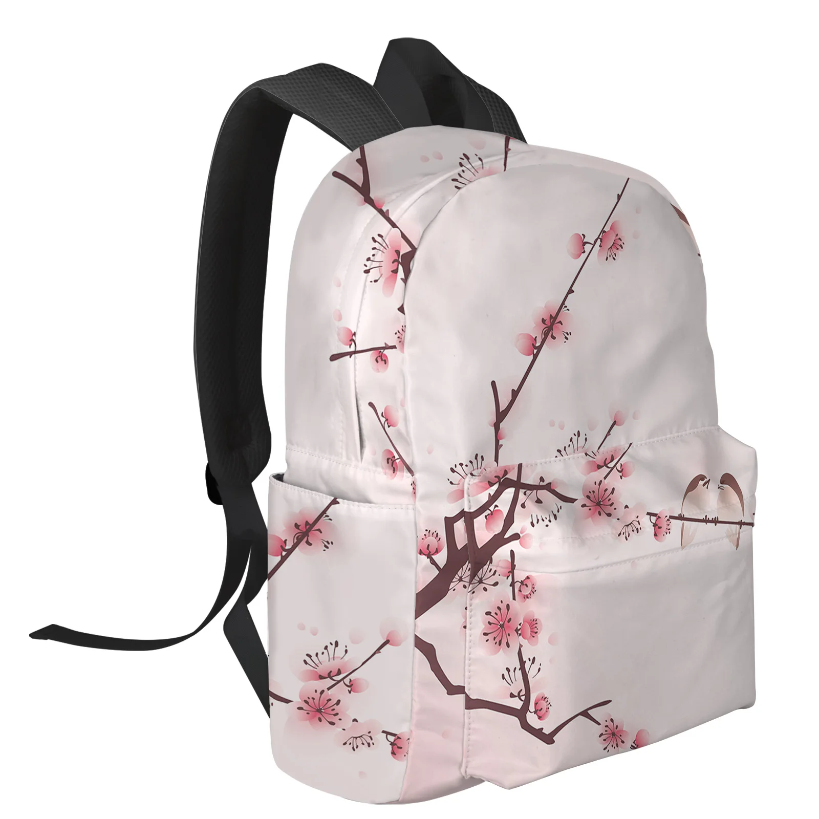 Pink Flower Tree Bird Sparrow Ink Style Backpack School Bags For Teenager Girls Bookbag Men Backbag Shoulder Bag Laptop Mochila