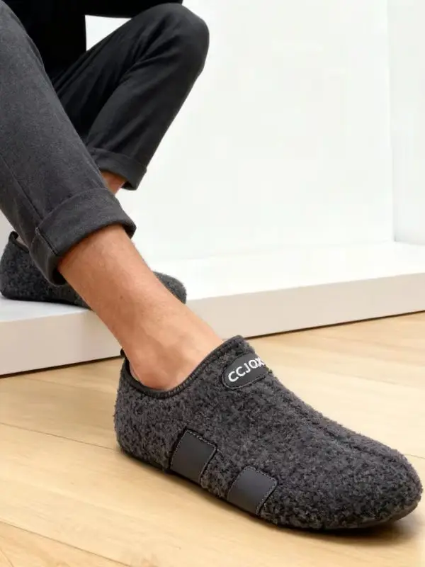 Herren-Plüsch-Hausschuhe mit Überlappendem Design - Winterwarme Indoor-Hausschuhe mit Plüschfutter und Fußgewölbestütze, Weicher Komfort – Detail 3