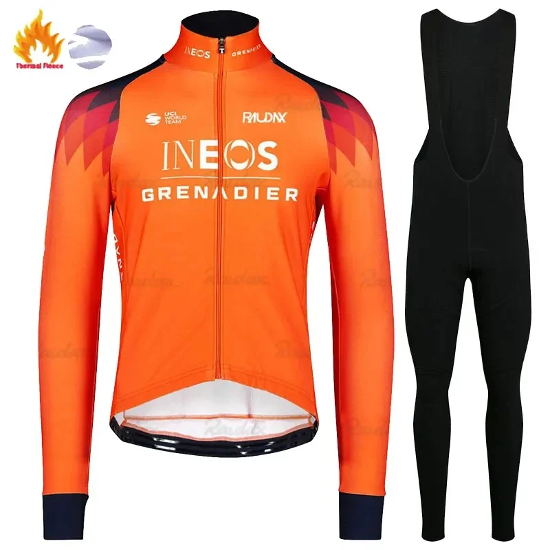 INEOS Grenadier Winter Cycling Jackets Long Sleeves Fleece Cycling Clothing MTB Cycling Bib Pants Set Warm Road Bike Sportswear