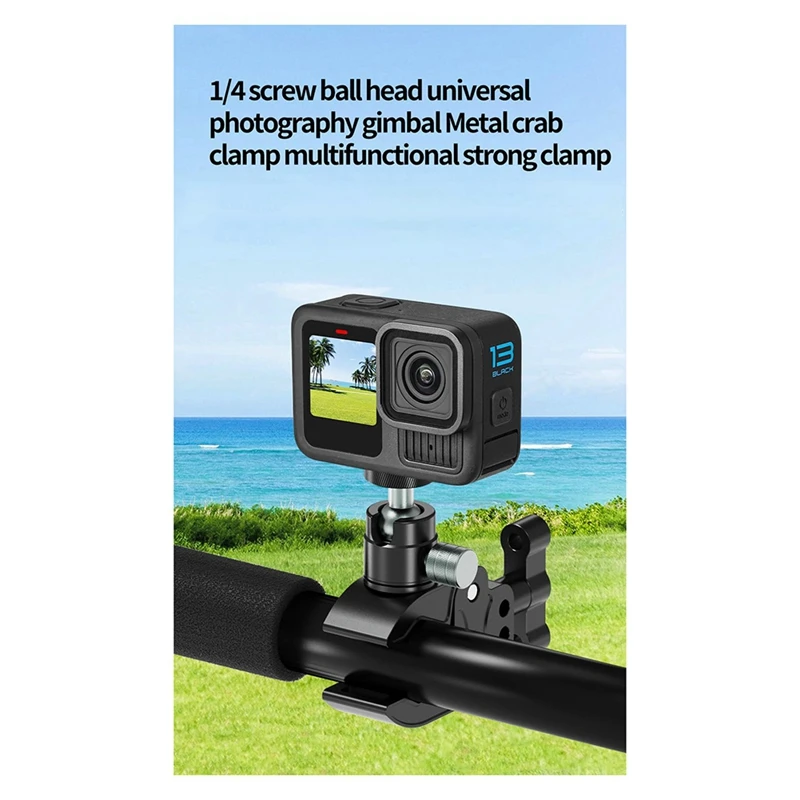1/4 Screw Ball Head Universal Photography Gimbal Metal Crab Claw Multifunction Sports Camera Strong Clamp Gimbal Bracket-ELEC