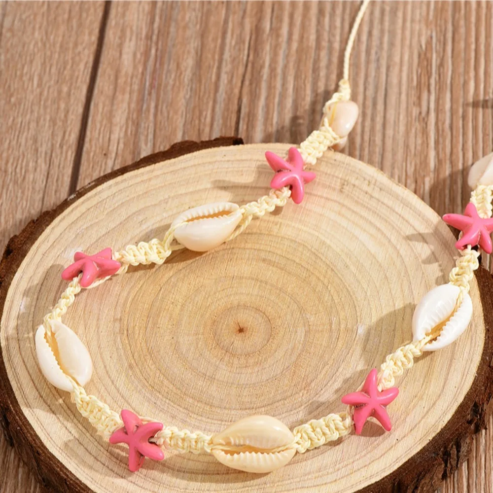Shell Shell Necklace Elegant Rope Hand Woven Pink Starfish Necklaces Seashell Choker