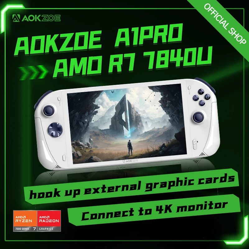 

AOKZOE A1 Pro AMD Ryzen 7 7840U 8 Inches LPDDR5X WiFi6 65W Battery Smart Cooling Handheld Game Console Laptop Mini PC