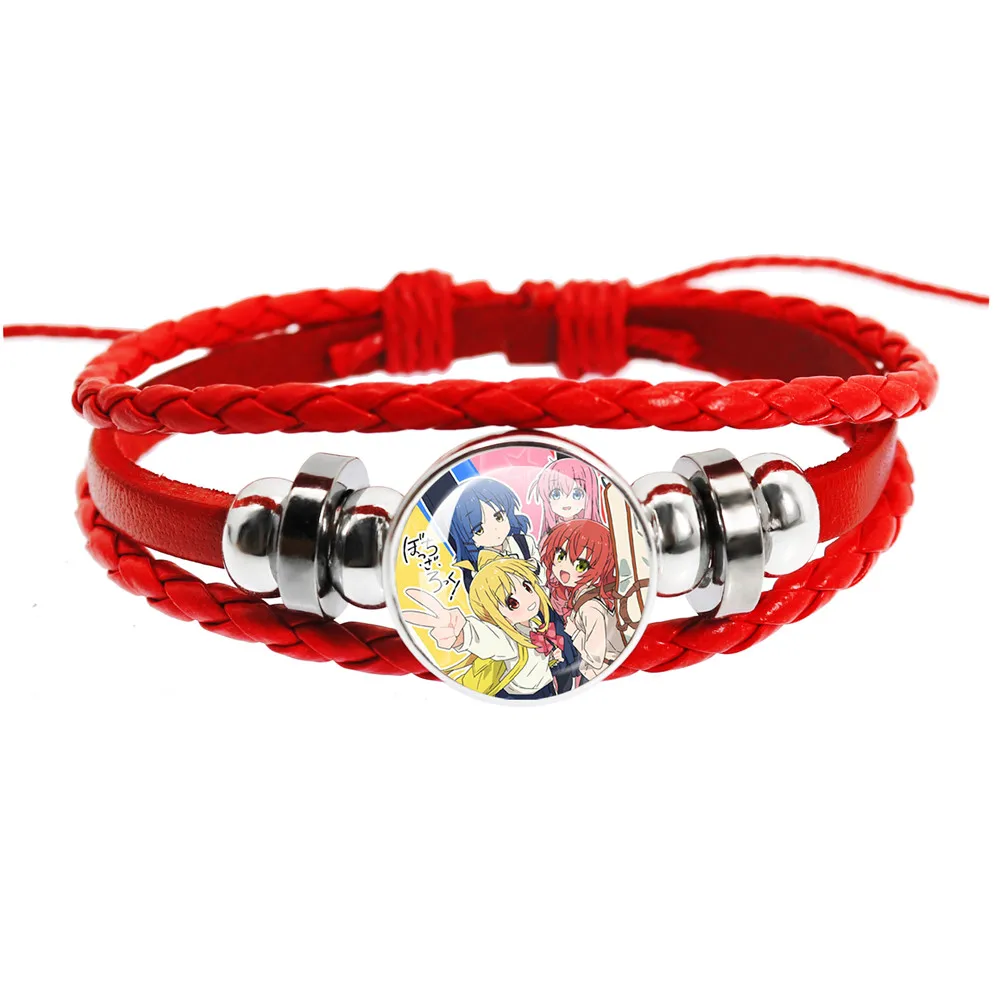 Anime BOCCHI THE ROCK Cosplay Bangle Gotoh Hitori Yamada Ryo Glass Cabochon Character Red Black Leather Bracelet Gift Jewelry