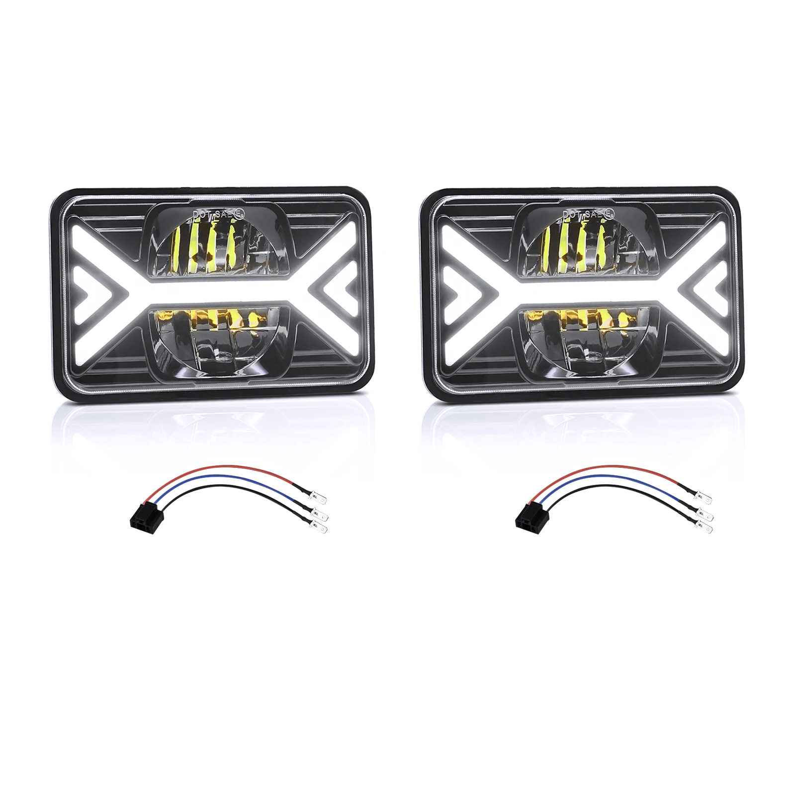 2 Pack 5inch Car LED Headlights 4x6 inch Headlamp with White High/Low Beam DRL Amber Turn Signal