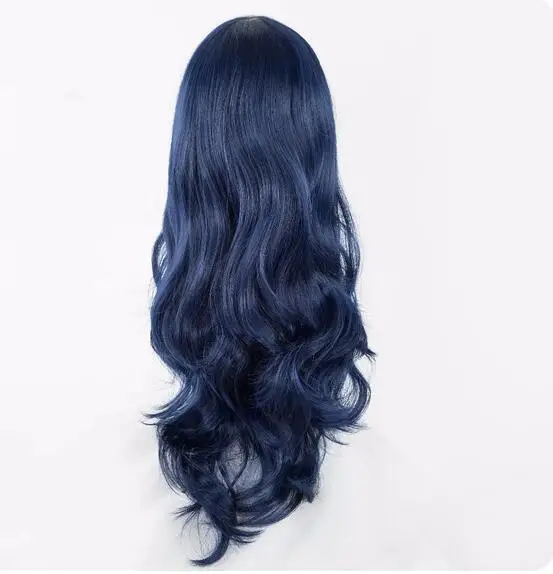 Cos-play Wig sintetis tahan panas serat panjang bergelombang kostum rambut biru tua kartun wanita Peruca pesta Salon potongan rambut