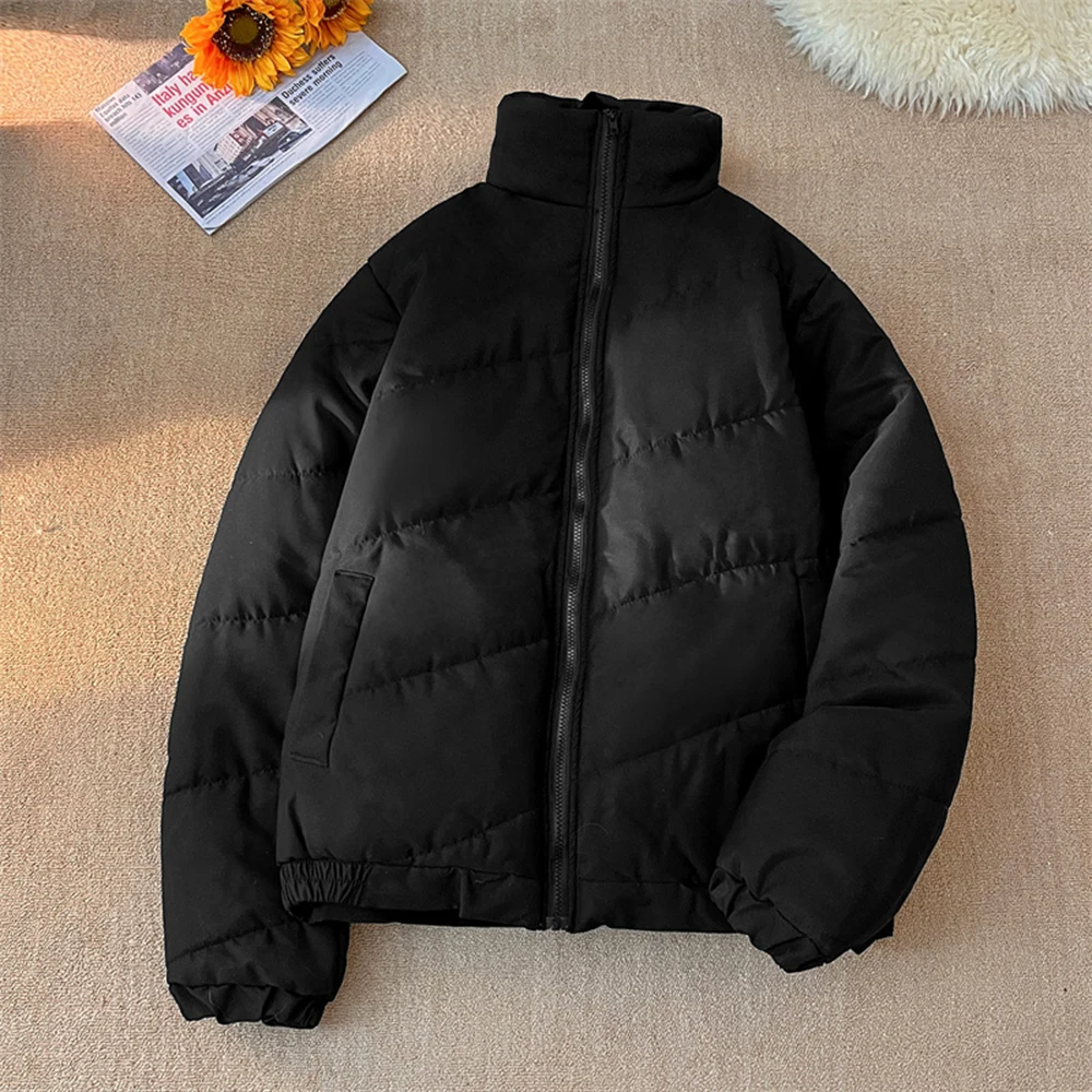 

Черная утолщенная хлопковая куртка, мужская зимняя хлопковая куртка с воротником-стойкой Cleanfit, хлопковое пальто на молнии с длинными рукавами в стиле хлеба, мужская верхняя одежда