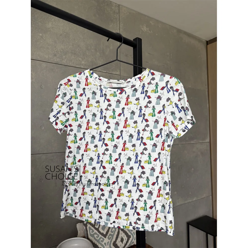 

Susan Pure Original Commute Fun Cartoon Head Pattern ort Sve Футболка Топ Повседневная Летняя Хлопковая круглая футболка Ne ort Length