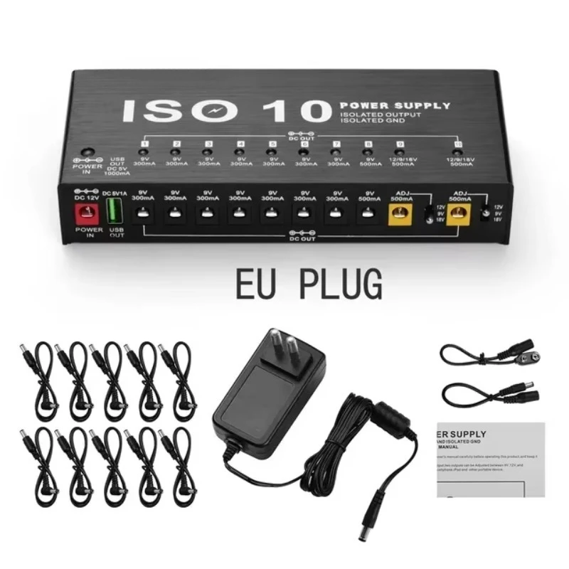 10 Output Fully Isolated Guitar Pedal Power Supply 9V 12V 18V with 5V USB