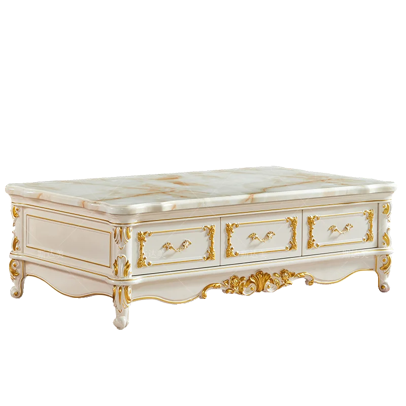 

European solid wood marble coffee table modern simple living room carved coffee table TV cabinet furniture combina