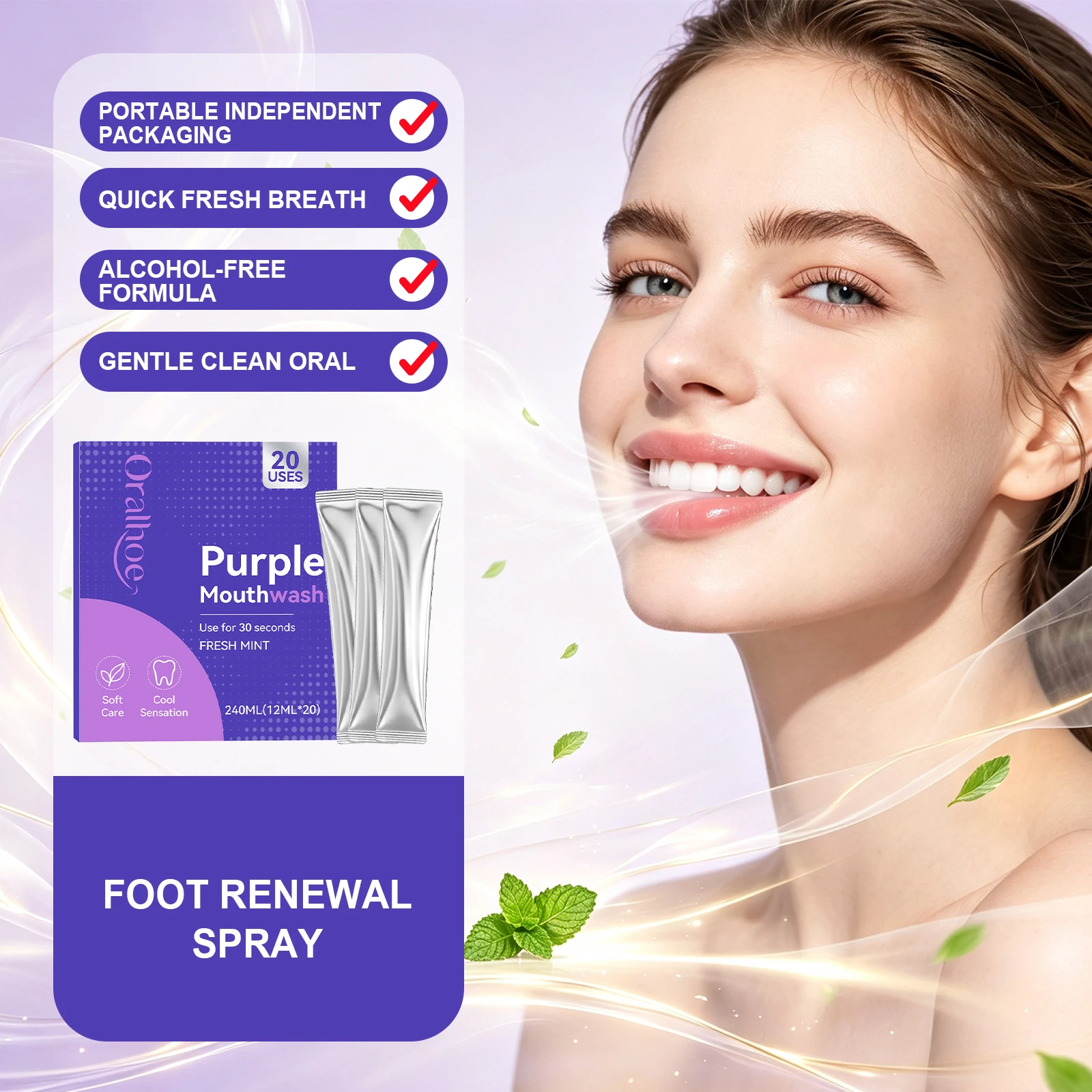 Whitening Mouthwash - Obat Kumur Pemutih Gigi Ungu 20pcs,