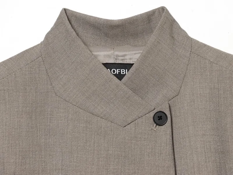 Damen Stehkragen-Blazer Asymmetrische Knopfleiste Langarm Cropped Anzugjacke Lässige Büro-Arbeitskleidung Oberbekleidung für Damen – Detail 5