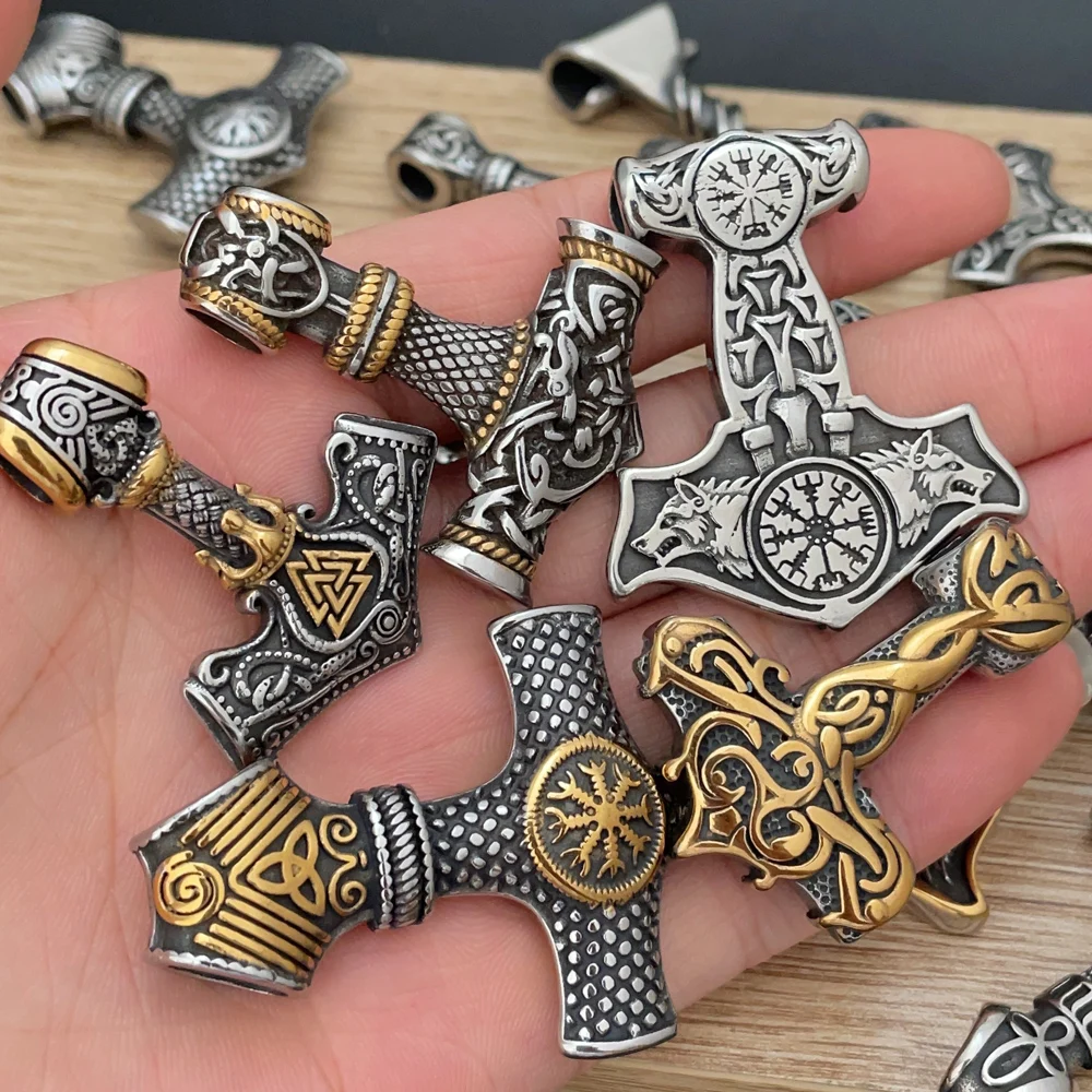 متعددة نمط Hammer فايكنغ ثور المطرقة قلادة الرجال نورس الاسكندنافية تميمة فايكنغ الطوطم الفولاذ المقاوم للصدأ قلادة مجوهرات