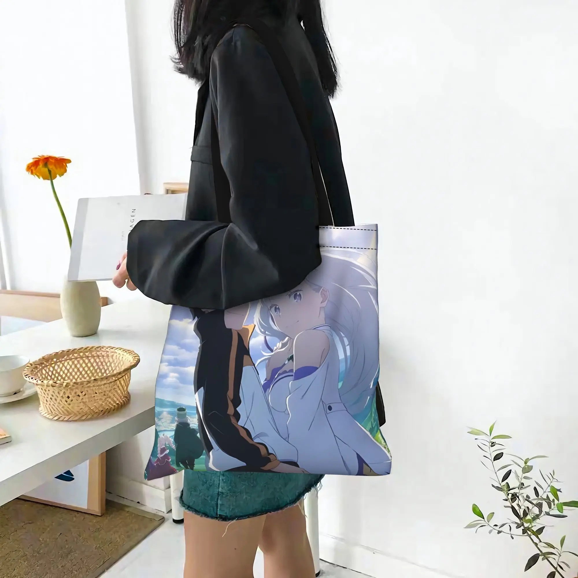 Bags For Woman Re ZERO Anime Shopping Bag Its bags Reusable Double Sided Canvas Tote Bag Shoulder  Handbag