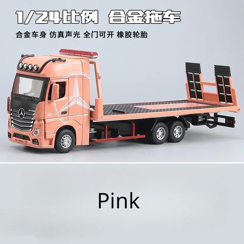 1:24 Mercedes Benz Flatbed Trailer Truck Model Car Simulation Metal Car Model Sound Light Collection Car Toys For Children Gift