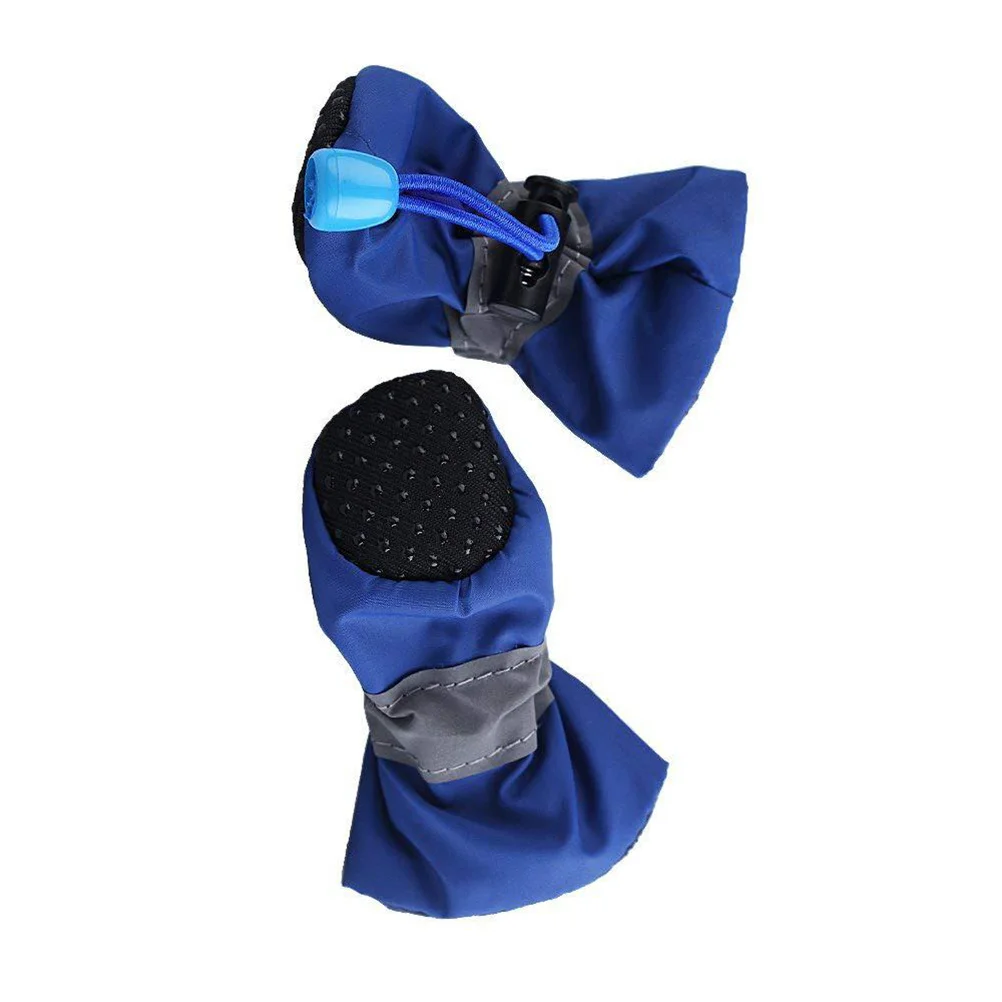 

4Pcs Non-Slip Dog Boots Weatherproof Paw Cover Comfortable Fit Adjustable Elastic for Use Blue Size 4