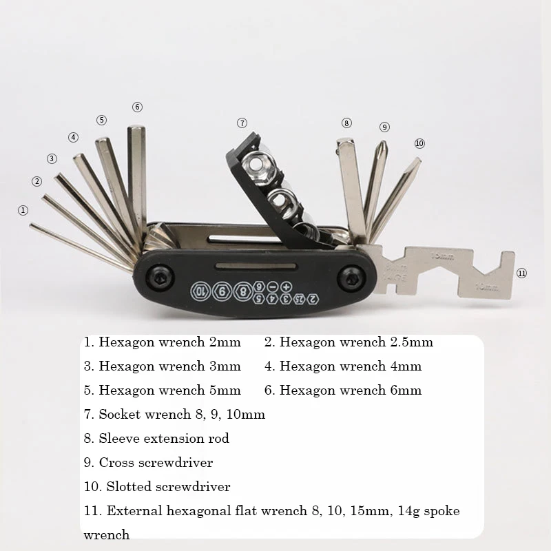 Combination Riding Equipment 16-in-1 for Mountain Bike Multi-function Tool Internal External Hexagonal Screwdriver Wrench