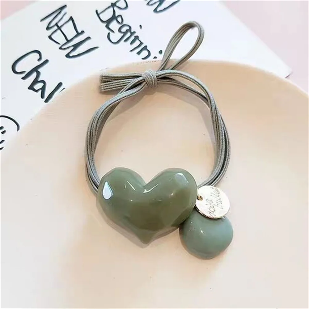 Elegant Solid Color Heart Hair Ties High Elastic Durable Ponytail Holder Hair Ropes Bands Women Girls Daily Hair Loop Headwear